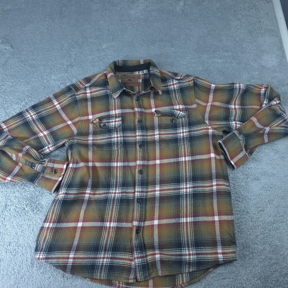 Orvis Shirt Mens XL Multicolor Plaid Flannel Long Sleeve Button Up Casual Fall